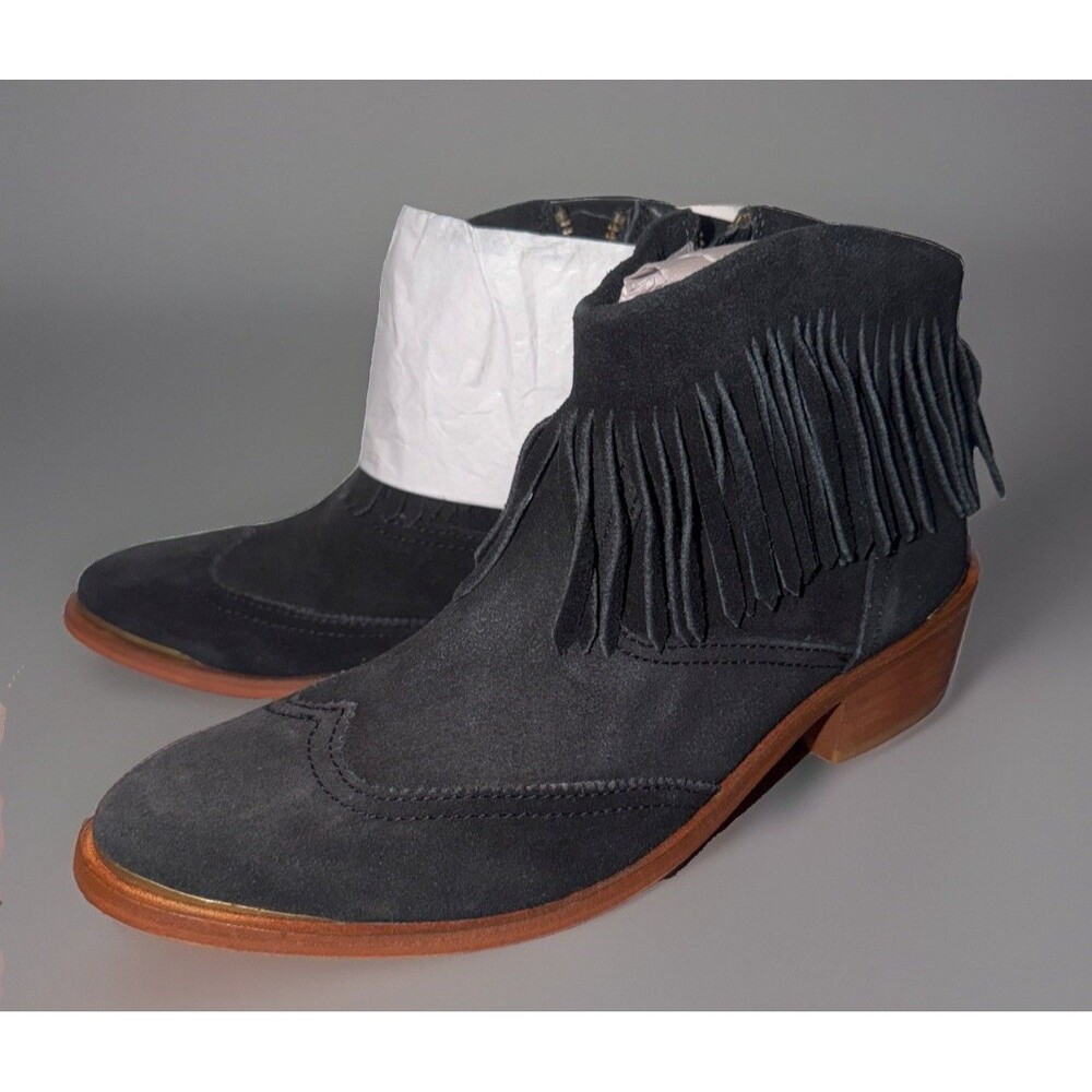NIB Womens H By Hudson England Tala Fringe Western ankle Boot Suede Sz 6